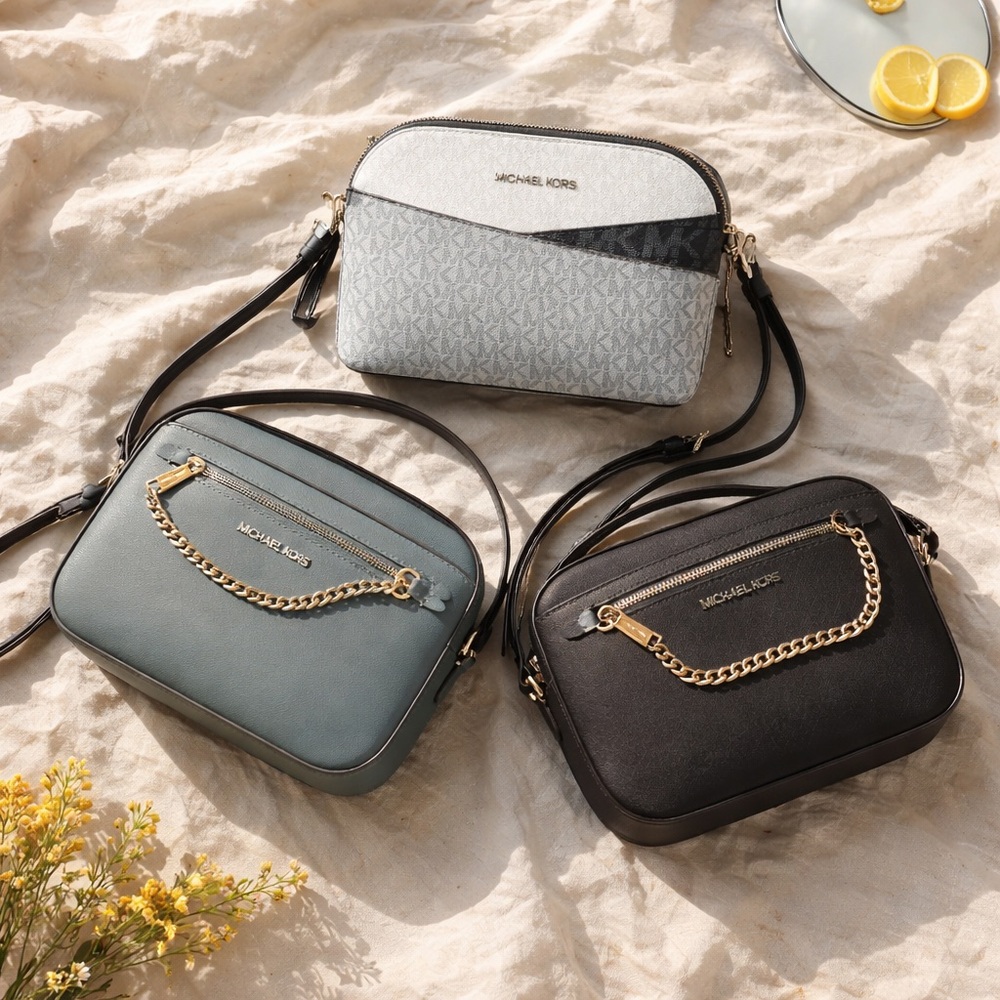 Michael Kors Crossbody Bag Trio - white, Gray, Blue / navy blue 3 bag bundle
